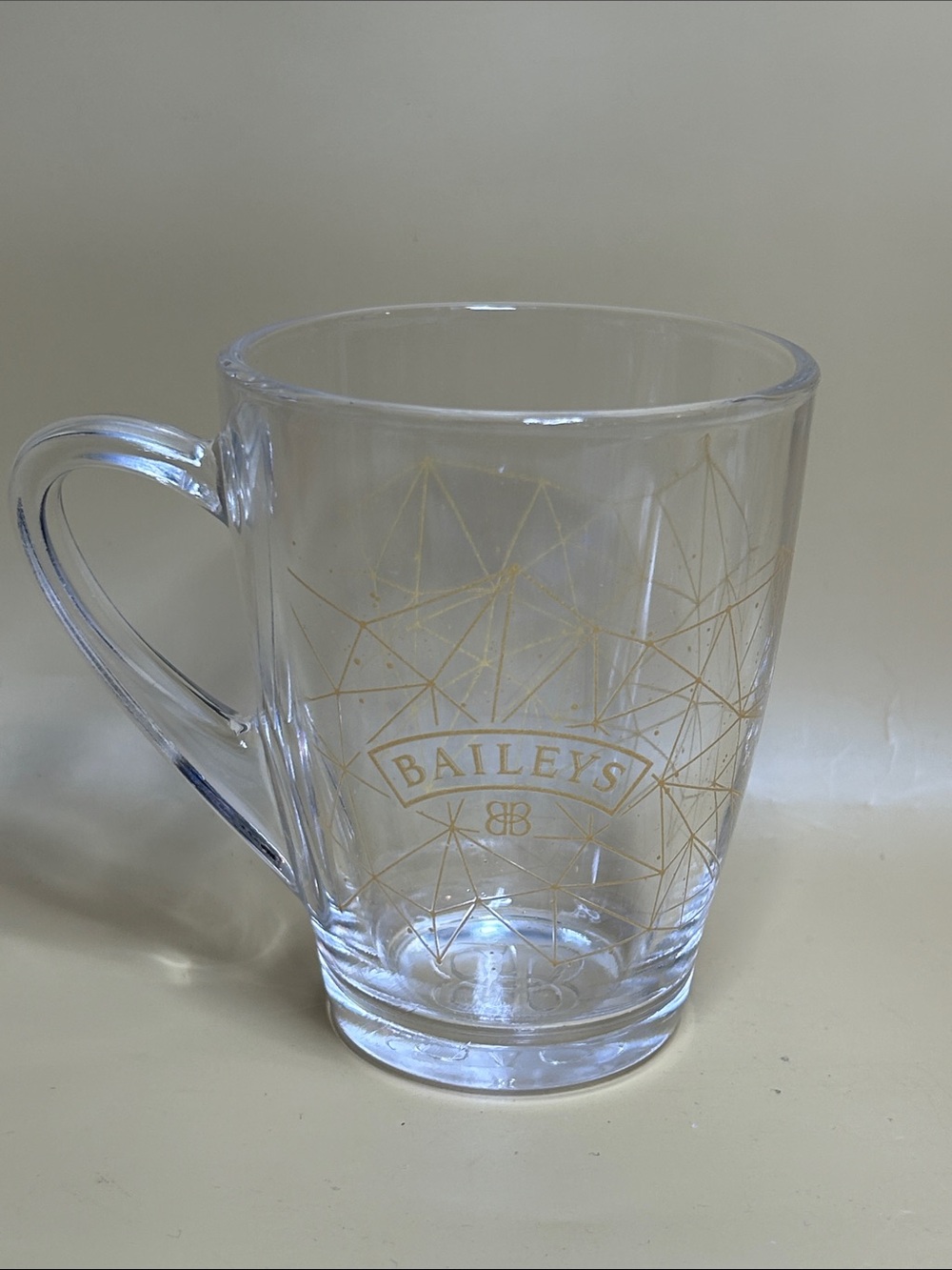 BAILEYS Clear Glass Mug with Gold Pattern Geometric Accent